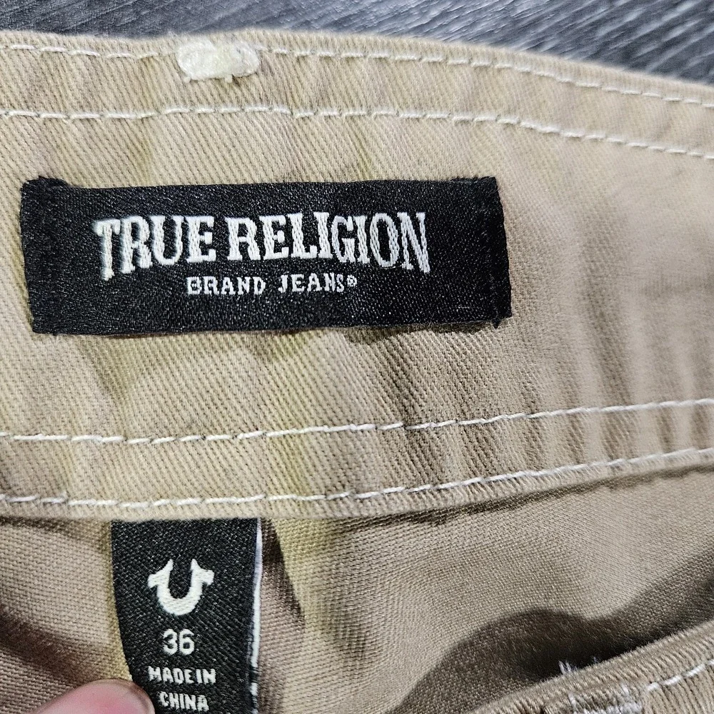True Religion Cargo Pants Mens 36x32 Tan Flap Pockets Hip Hop Streetwear Baggy